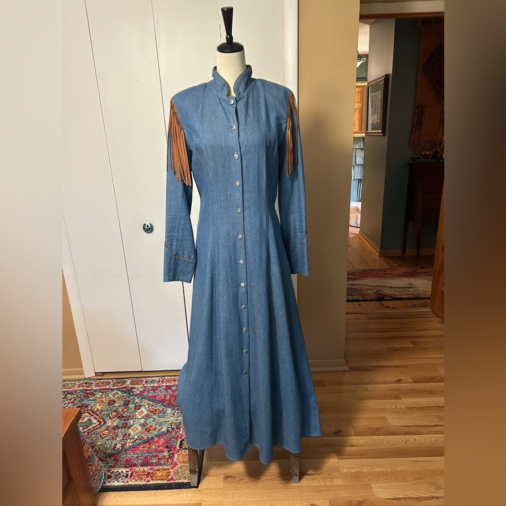 Patricia Wolff Blue Denim Dress with Brown Accents